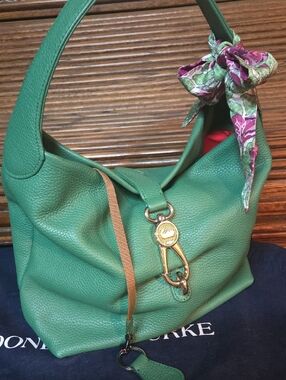 Green Leather Shoulder Bag with Gold Hardware
